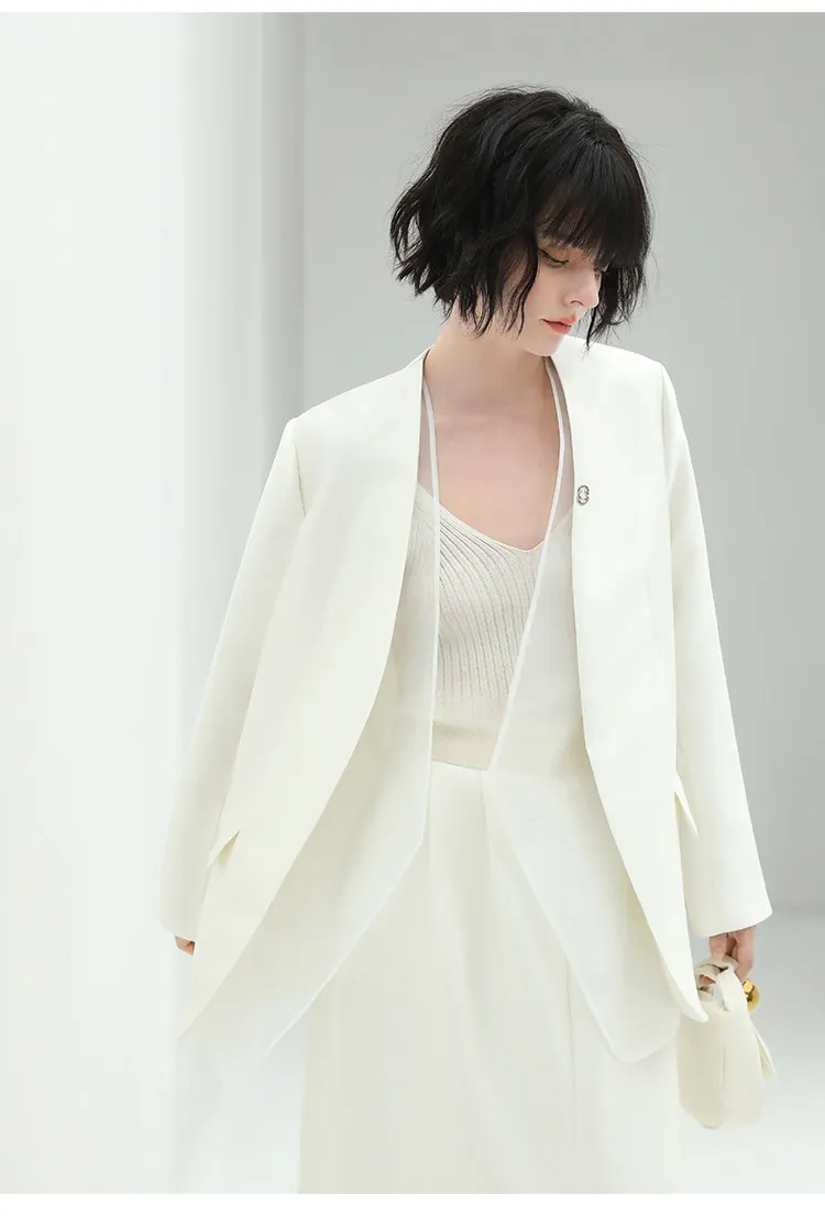 2026 Spring Women Patchwork Blazer Satin Office Jacket