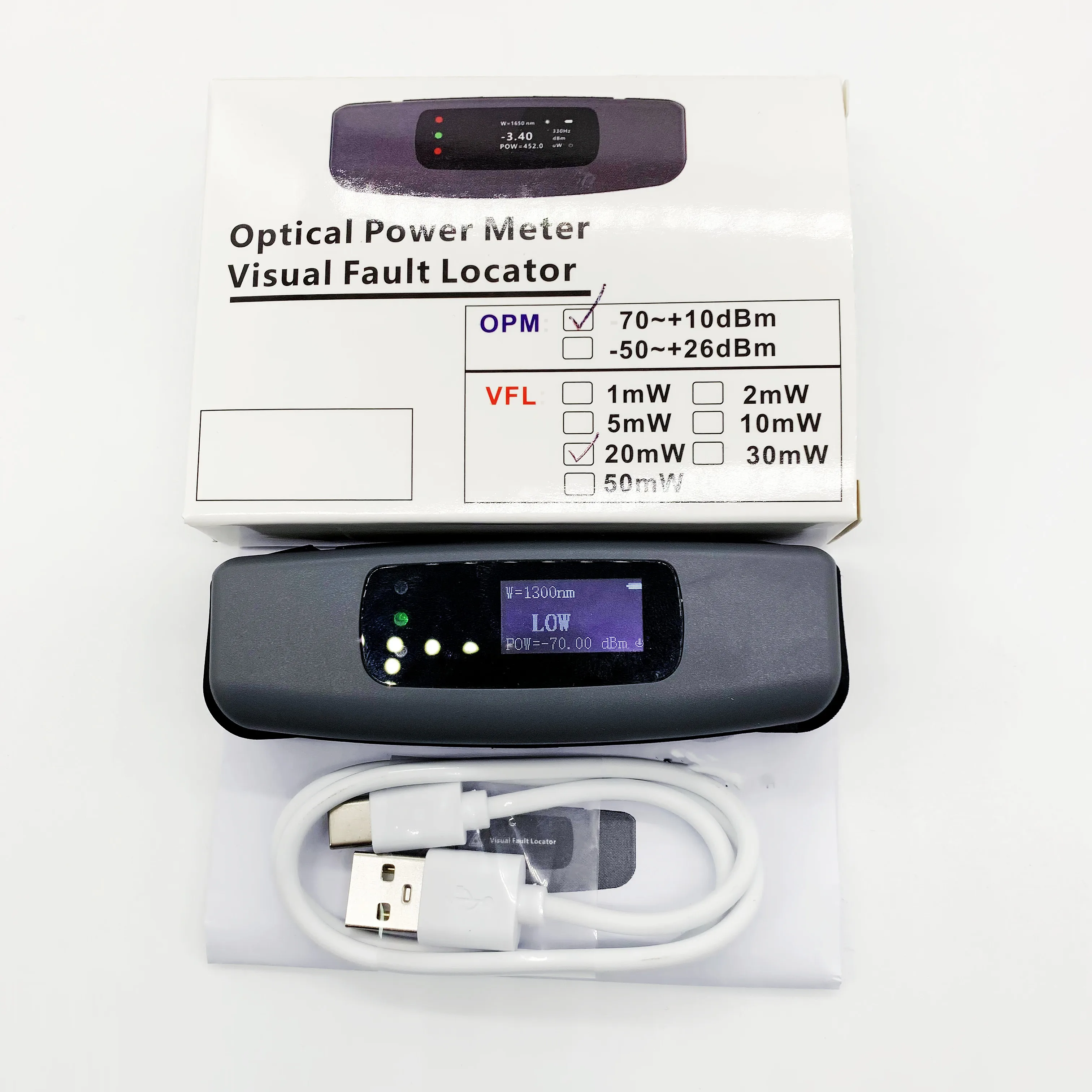 Imagem -03 - Mini Multifunções Medidor de Potência Óptica Visual Fault Locator Fiber Tester Opm Ftth Opm 10mw 30mw 50mw em 1