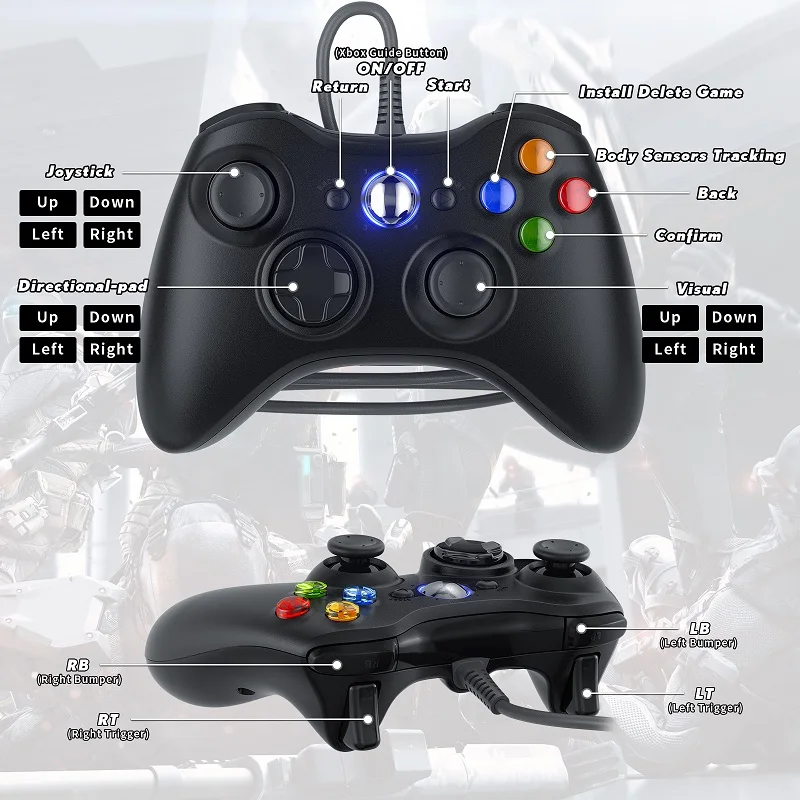 وحدة تحكم لجهاز Xbox 360 - لوحة ألعاب ذات تأثير قاعة الاهتزاز المزدوج تدعم عصا التحكم عن بعد لجهاز Microsoft PC ثلاثية الأبعاد Rocker Gaming