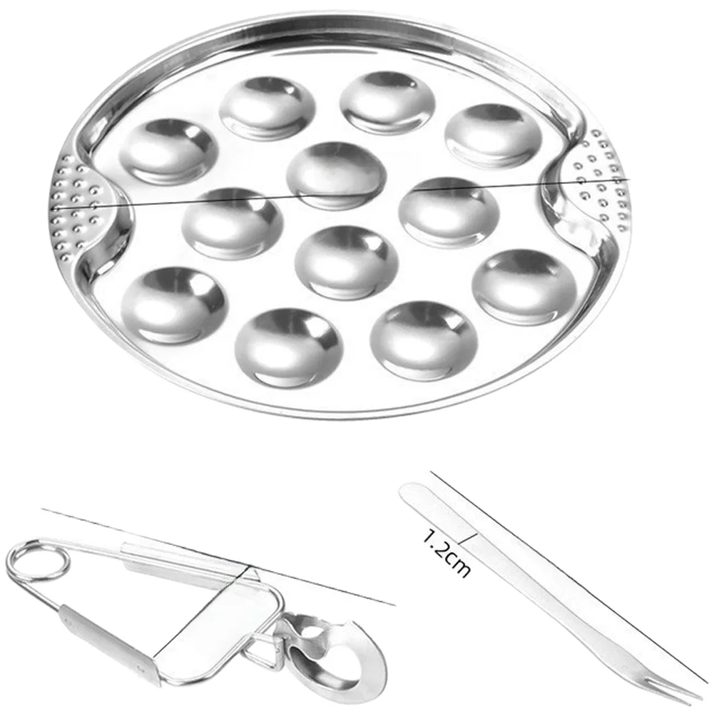 Stainless Steel For Seafood Serving Set 3 Piece Includes Conch Tray Tongs and Fork for Snails Cooking Applications
