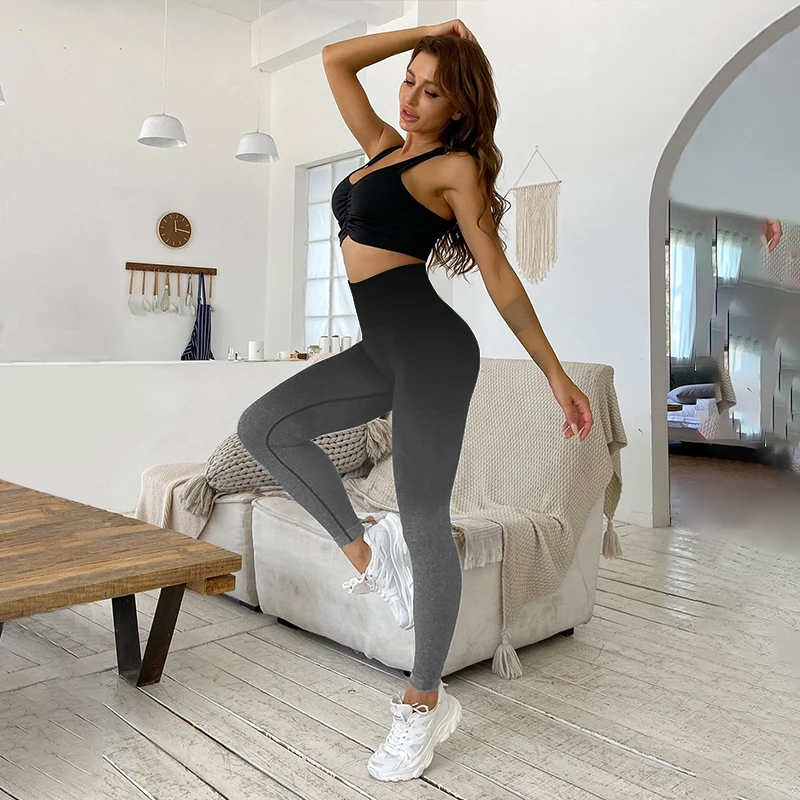 Ombre Scrunch Workout Leggings for Women,Seamless High Waisted Tummy Control Active Yoga Pants