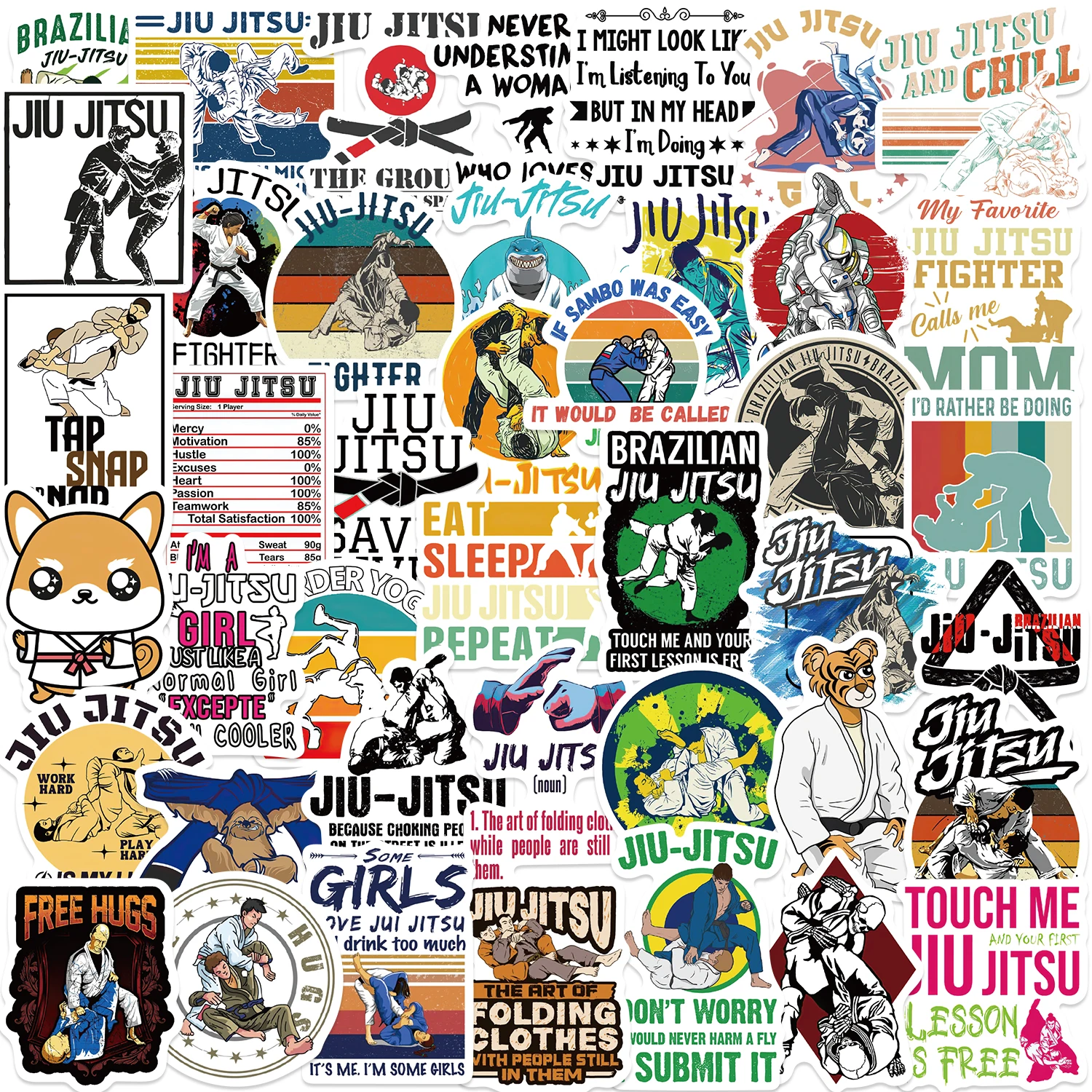 50PCS Cute Jiu Jitsu Stickers DIY Diary Laptop Luggage Skateboard Graffiti Decals Fun Classic Toys