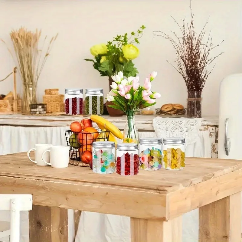 Top Quality 10/30PCS Transparent Storage Jars with Silvery Ribbed Lids Straight Kitchen And Home Container for Organization