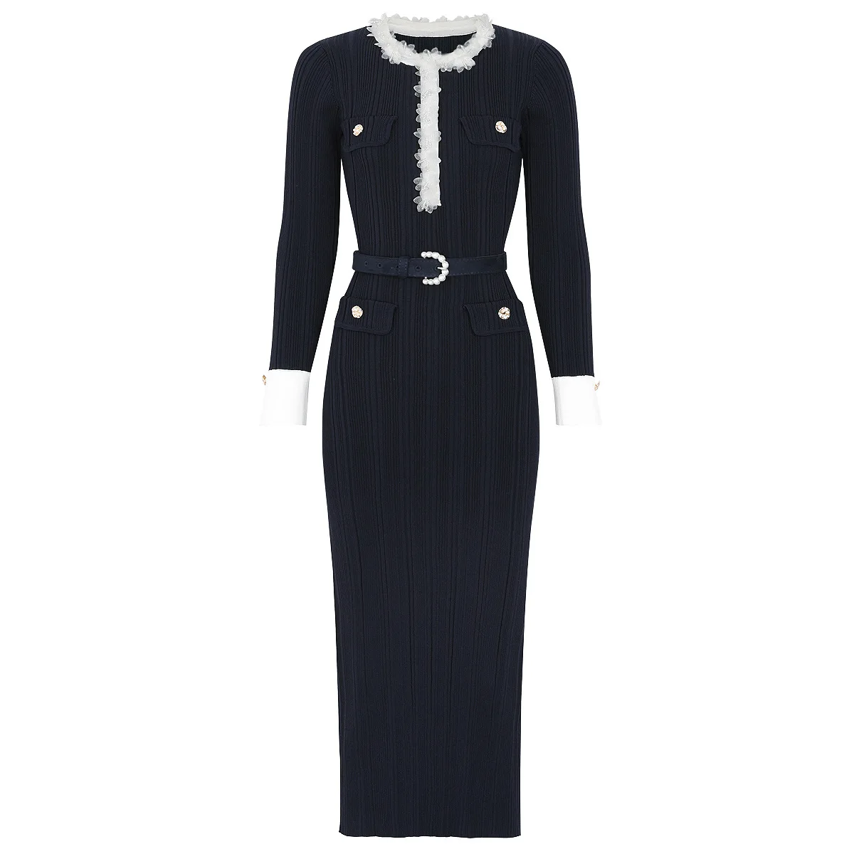 Sexy O Neck Diamonds Beaded Buttons Bandage Dress With Belt Women Short Sleeves Lace Patchwork Midi Dresses Elegant Evening Club