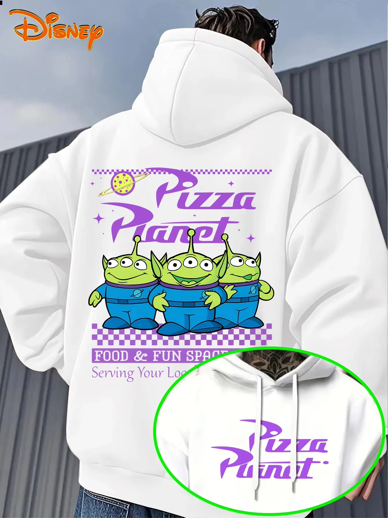 Toy Story Alien Cotton Hoodie White Green Character Blue Suit Purple Pizza Grid Pattern Loose Fit Casual Home Wear​