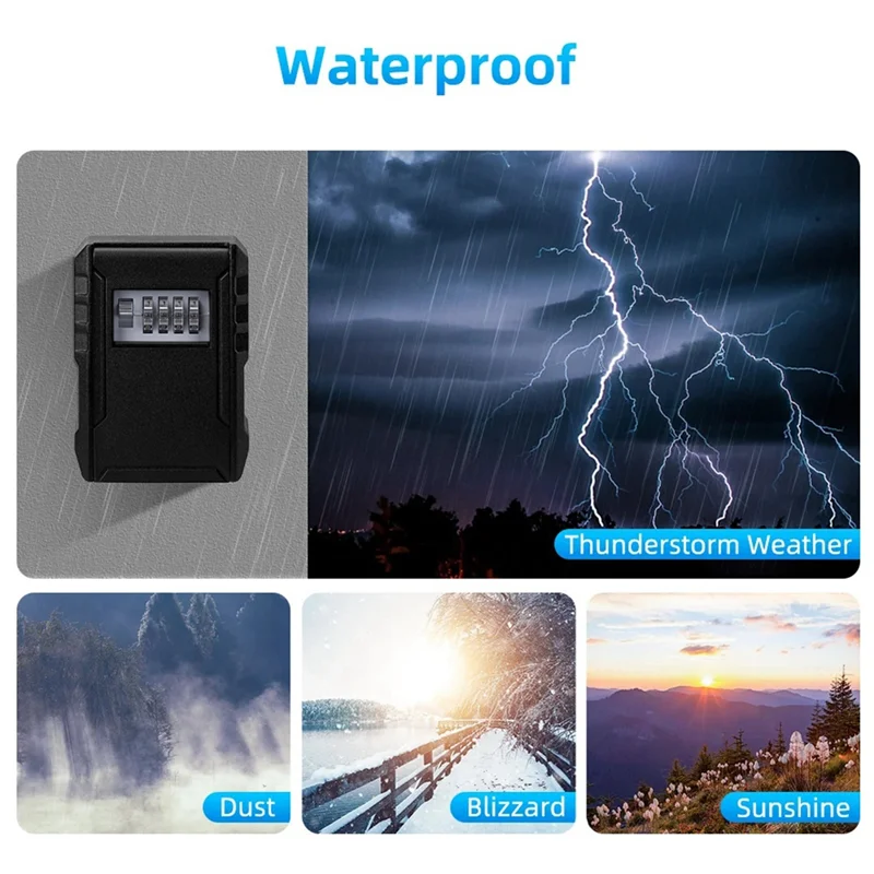 A16R-Metal Password Key Box Wall Mounted 4 Digits Password Key Storage Lock Box Waterproof Anti Theft Safe Lock Keybox