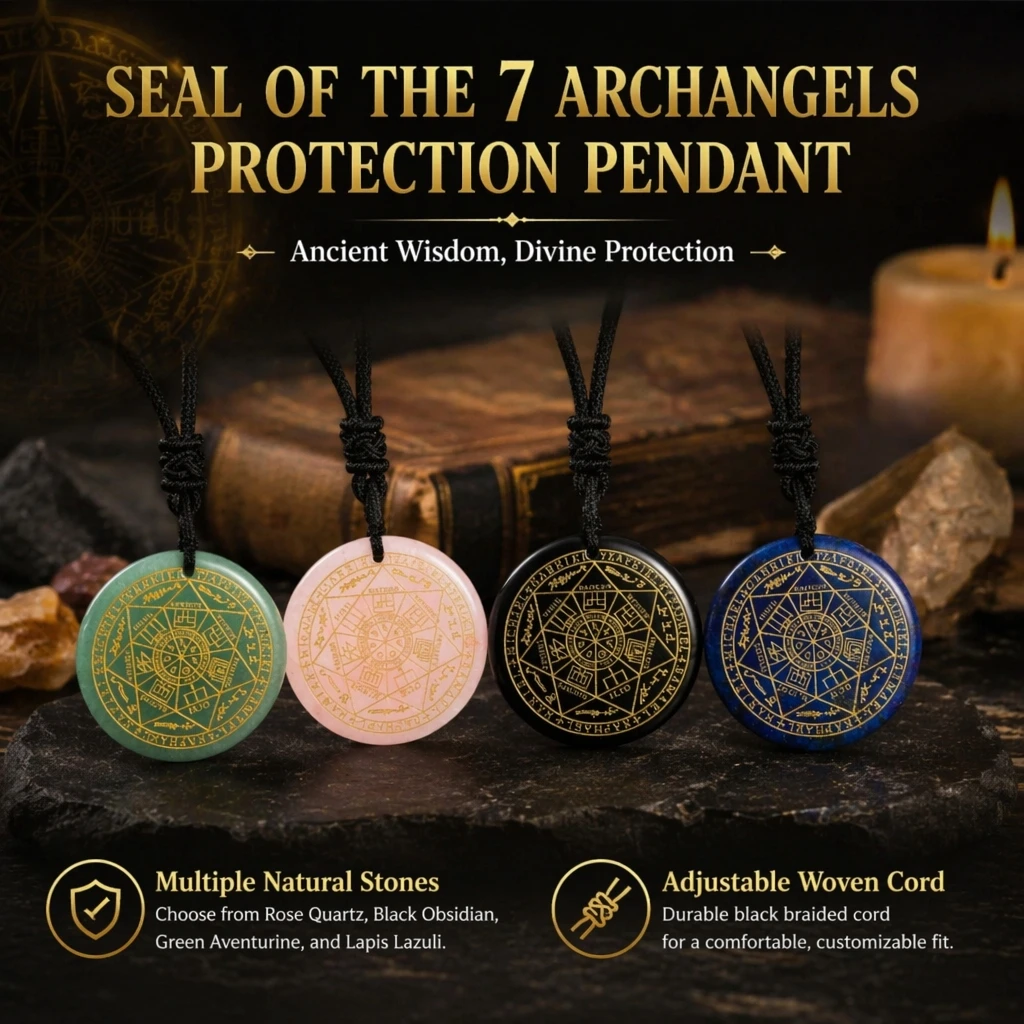 Natural Crystal Quartz Seven Archangels Amulet Necklaces Michael Men Seal of Solomon Talisman Necklace Protection Jewelry Collar