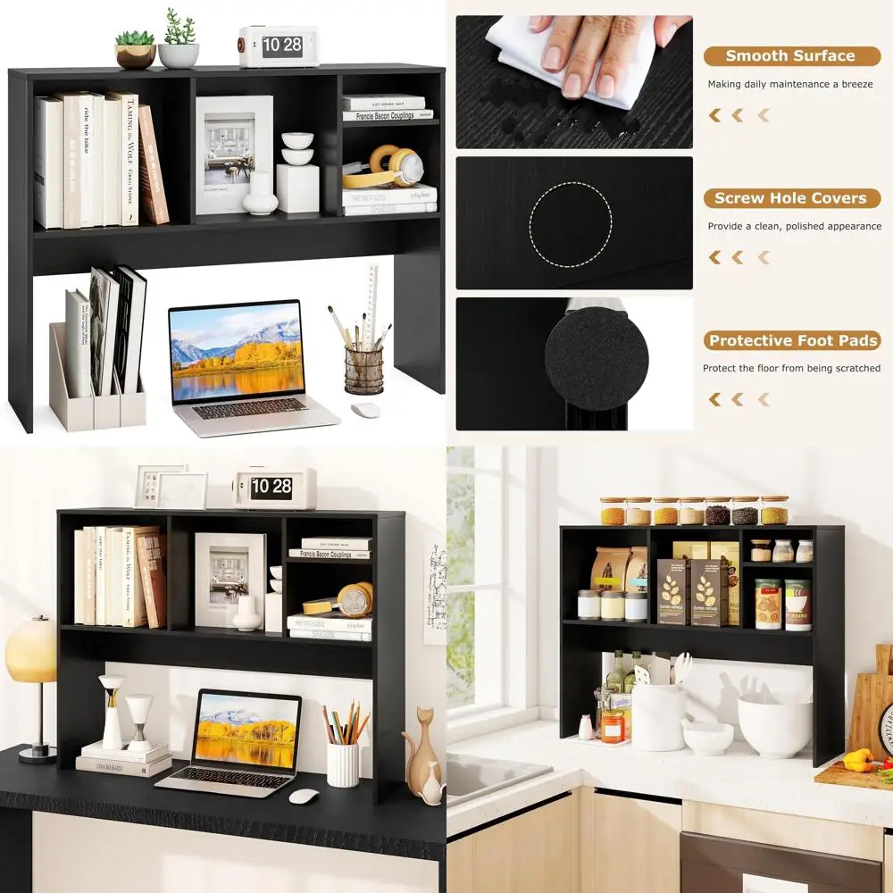 

37 Modern Wooden Desktop Bookshelf for Monitors, Storage Organizer for Home Office, Dorms, and Studies (Black)