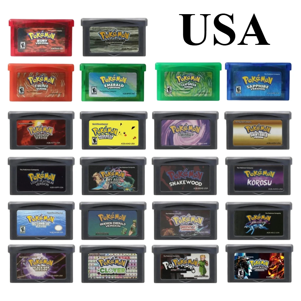 USA Pokémon GBA Game Cartridge FireRed LeafGreen Ruby Sapphire Emerald Snakewood Clover Game Boy / GBA SP / NDS / NDSL