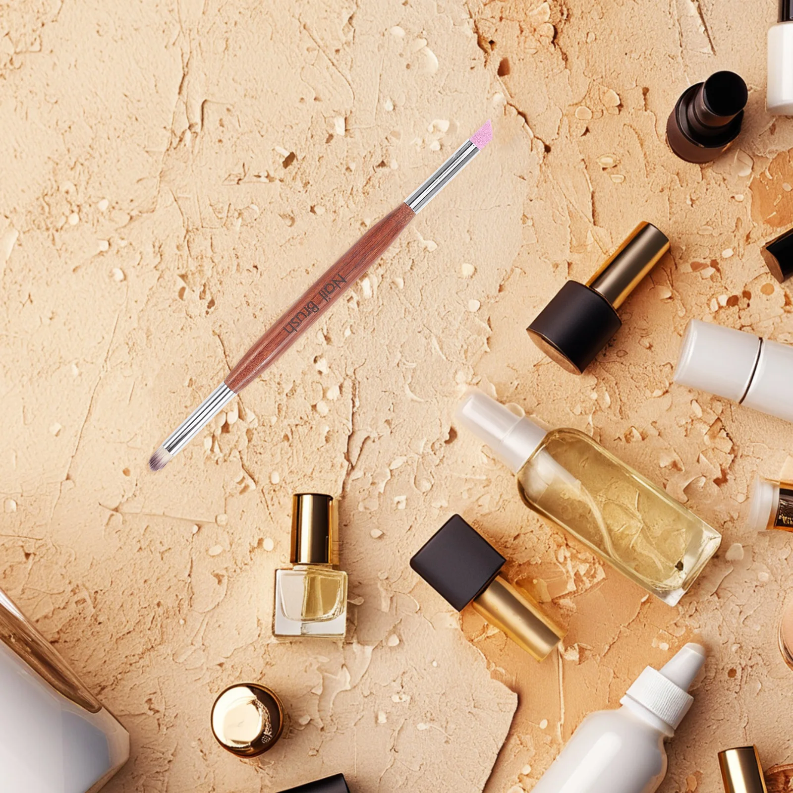 المزدوج نهاية عازلة فرشاة مقبض الخشب لإزالة الجلد الميت تلميع مانيكير أداة مسمار الفن هلام الاكريليك تنظيف صالون استخدام ملف الأظافر