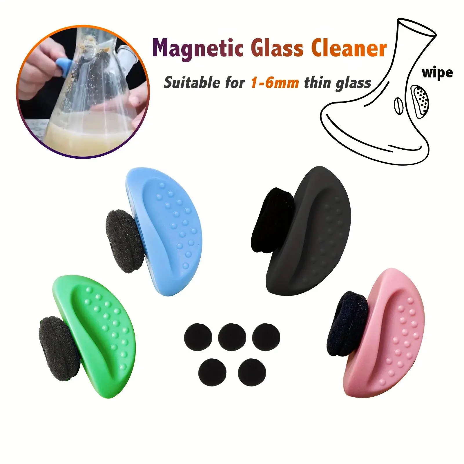 Magnetic Wipe, Internal Glass Cleaner, Magnetic Precision Scrubber, Suitable for 2-6mm Thickness Hookah Pot and Glassware