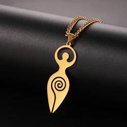 LIKGREAT Hecate Goddess Pendant Necklace Stainless Steel Talisman Wicca Pagan Necklace Spiral Goddess Magic Amulet Jewelry