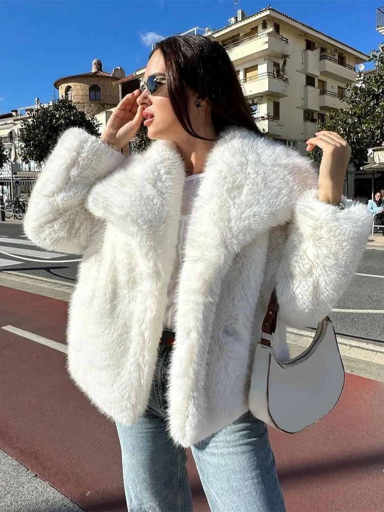 HH Winter Fashion Women Warm Plush Coat Ladies Casual Turn-Down Collar Thick Coat Female Vintage Long Sleeve Short Outerwear