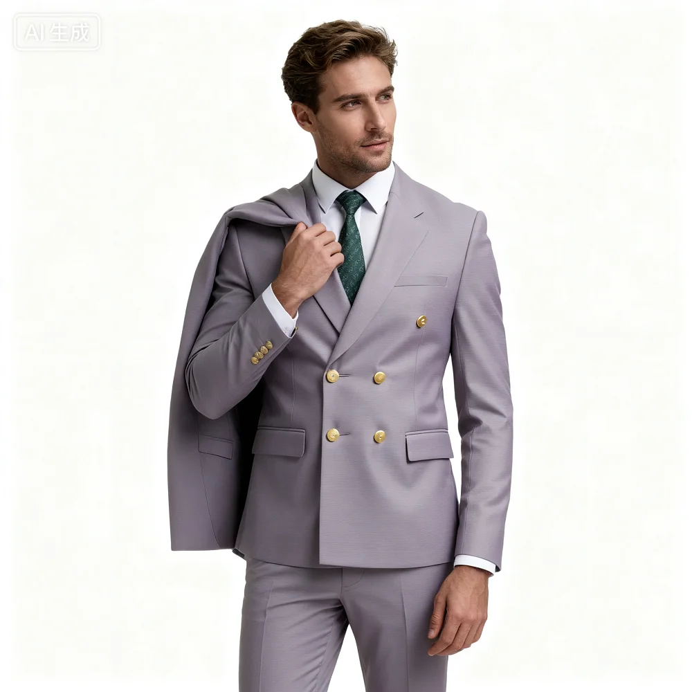 

Moda 2-Piece Men's Wedding Tuxedo Jacket Double Breasted Groomsmen Smoking Business Slim Fit Casual Clothes for Men