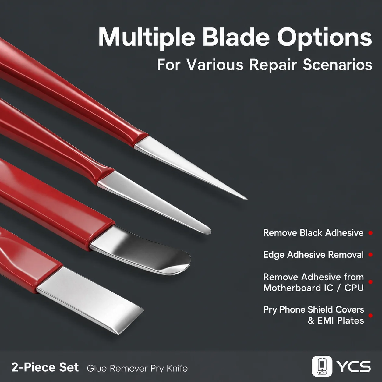 YCS BQ-03 Non Magnetic Glue Remover Pry Knife 2 Pieces Kit for CPU IC Black Glue Cover Plate Phone Motherboard Repair Tool Set