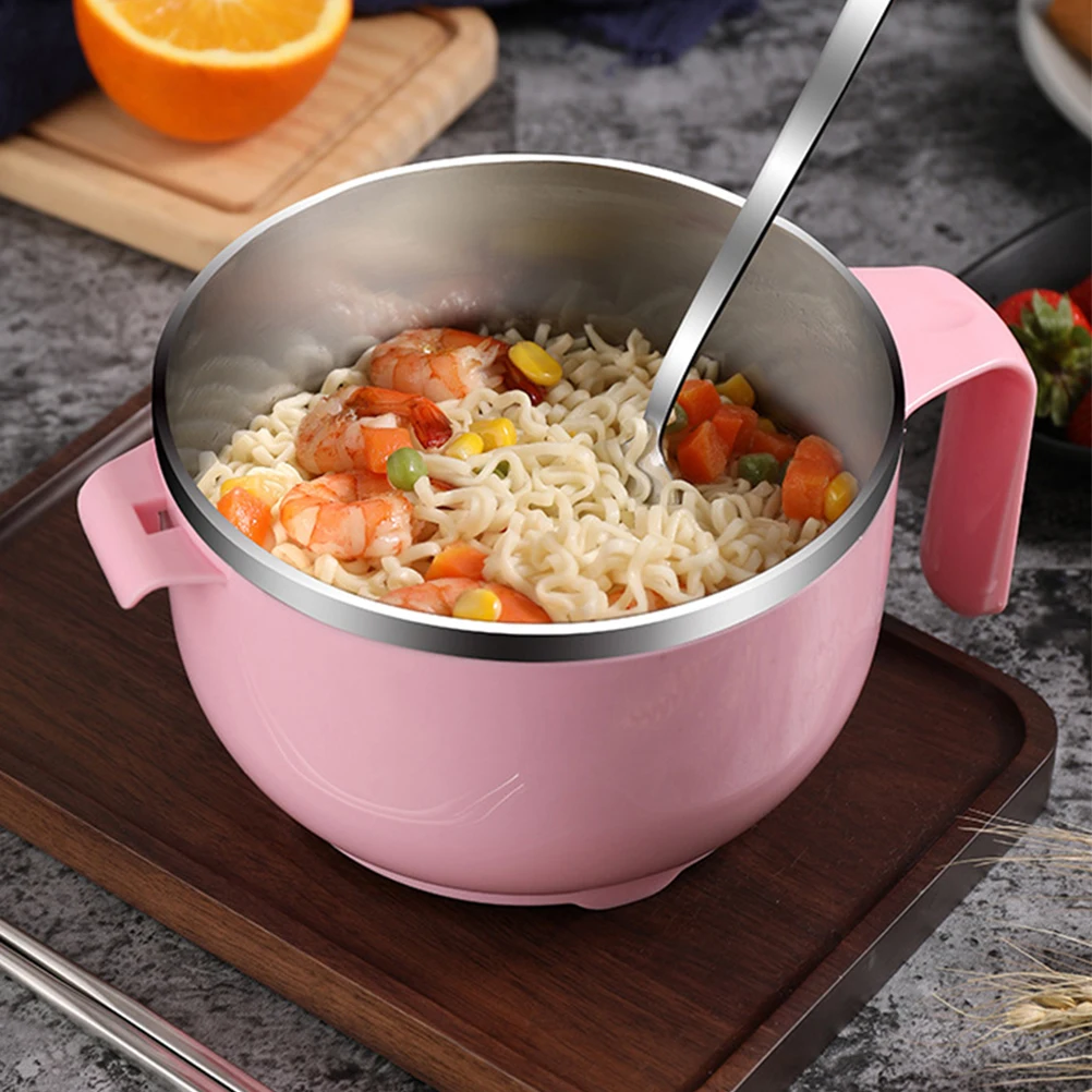

1 Set Stainless Steel Food 1200Ml Anti-Scald Handle Drainage Soup Rice Noodles Bowl Lidded Sealing Lunch Bowl Kitchen Dining Set