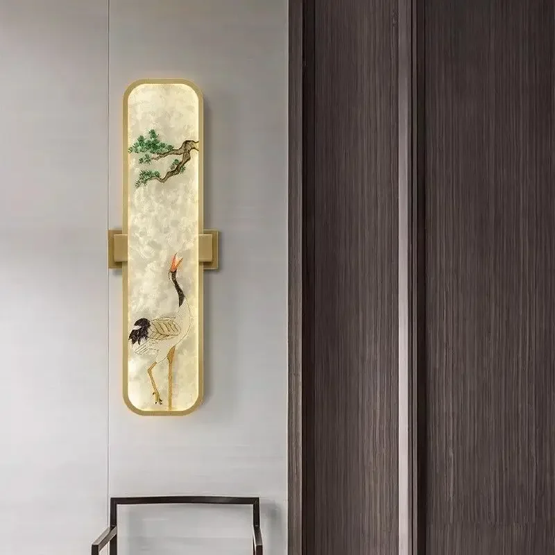 New Chinese style all copper bedside wall lamp Background Wall Light Luxury Enamel Colored Corridor Corridor Light