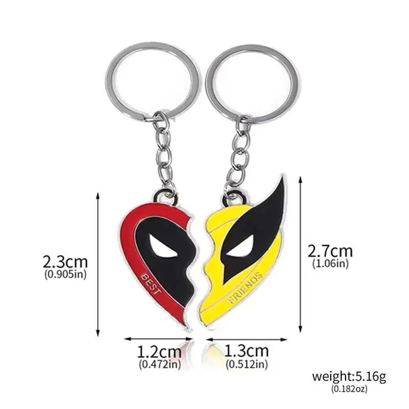 Marvel Movie Deadpool & Wolverine Necklace Best Friends Set Split Heart Matching Pendant Cute Keychain Couple Accessories Gift