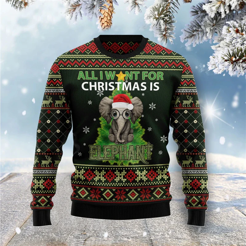Christmas Sweatshirt Bohemian Mandala Elephant Colorful Splash 3D Print Pullover Unisex Xmas Long Sleeve Top