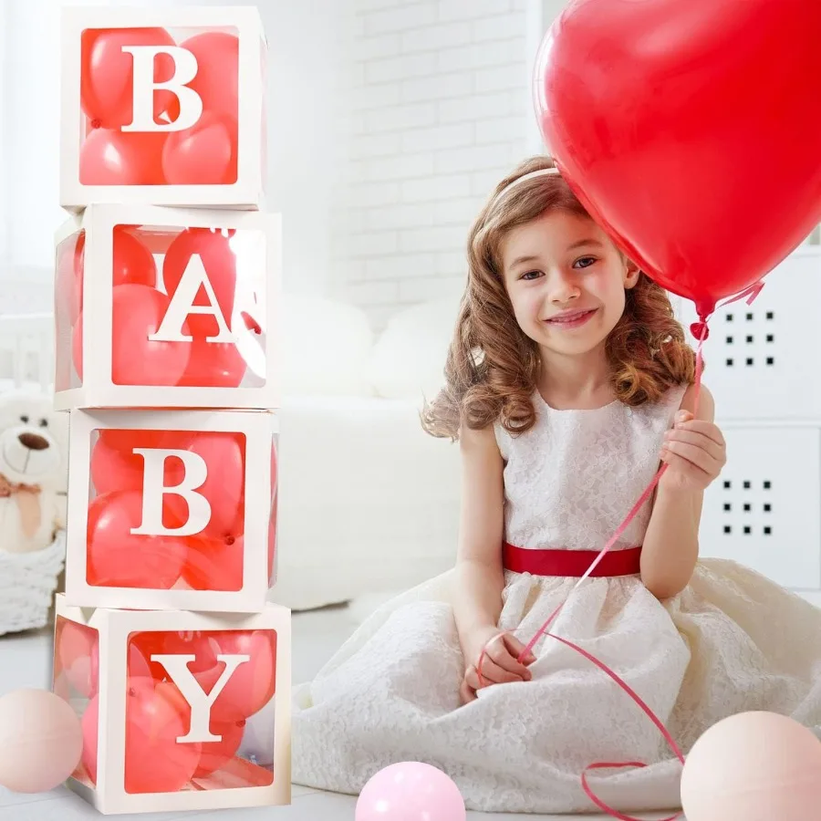White Clear Baby Boxes with Baby Lette Party Decoration Transparent Ballon Boxes Backdrop Baby Shower Birthday Party Gender Rev