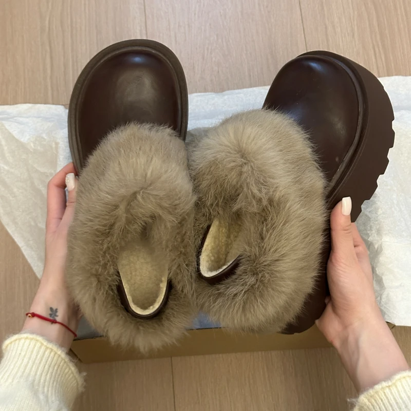 

Platform Fur Lining Women Snow Boots Comfort Thick Sole Keep Warm Cotton Short Booties Winter Women's Plush Slip On Shoes