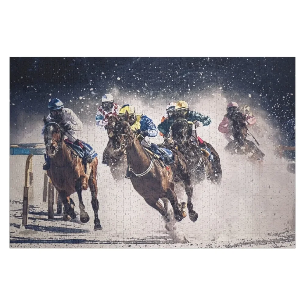 Pounding the White Turf, St. Moritz Jigsaw Puzzle Customizable Gift Custom Wooden Gift Puzzle