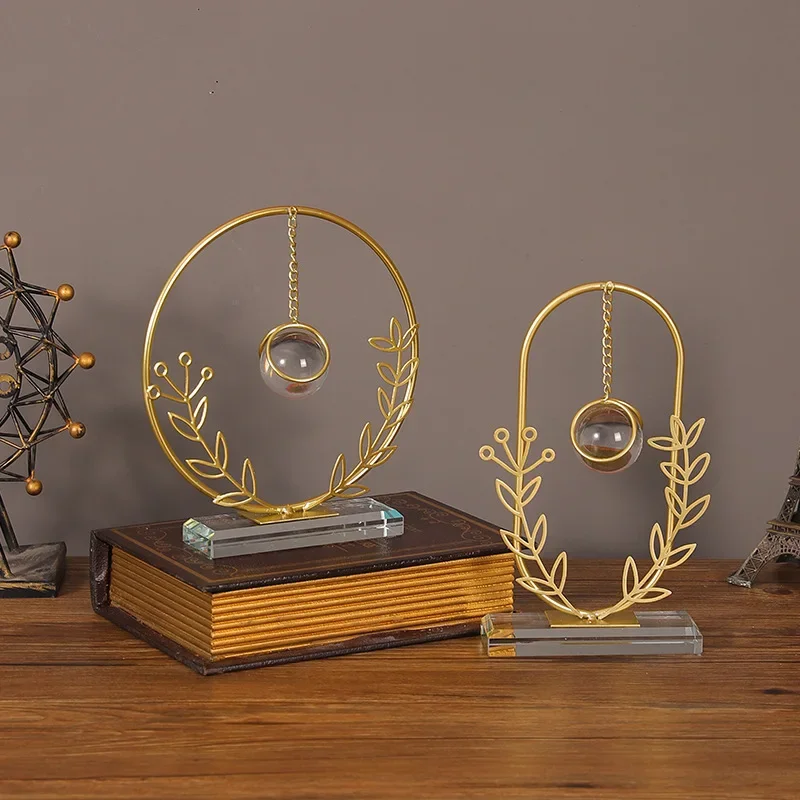 Crystal ball handicraft ornament geometric iron leaf decoration living room TV cabinet office desktop decoration
