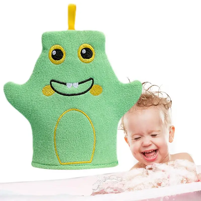 Baby Bath Gloves Soft Cartoon Animal Shape Shower Washcloth Hangable Childrens Bath Towel Body Skin For Bathing Shower Massage