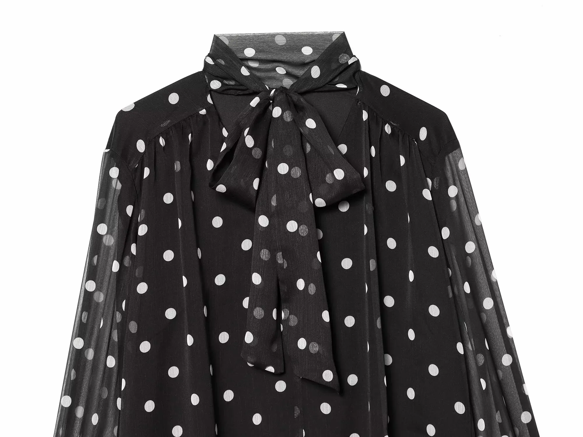 Elegante Damenbluse mit Polka-Dot-Muster, Schleifenkragen, Langarm-Shirt, Modische Damen-Oberteile im High-Street-Stil, Schicke Dünne Blusen – Detail 6