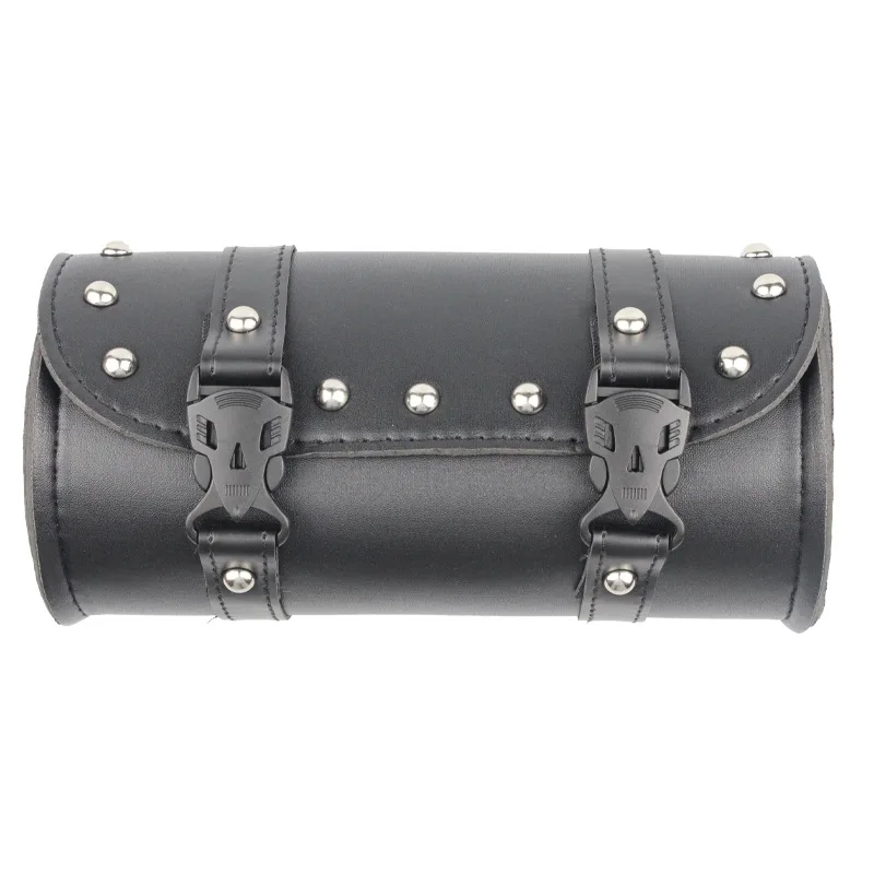 Motorcycle Bags Black Pu Leather Motorbike Tool Bag Front Fork Handlebar Saddlebag Roll Barrel Racing Tail Barrel Storage Bag