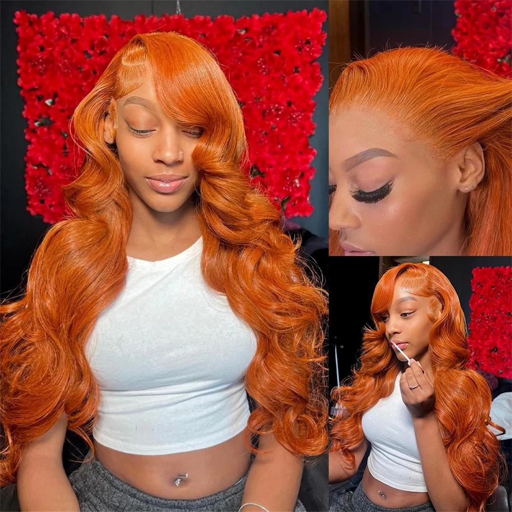 Körper welle 13x4 farbige Spitze Frontal Perücke 13x6 Ingwer Orange transparente Spitze vorne Echthaar Perücken für Frauen 30 Zoll Spitze Haar