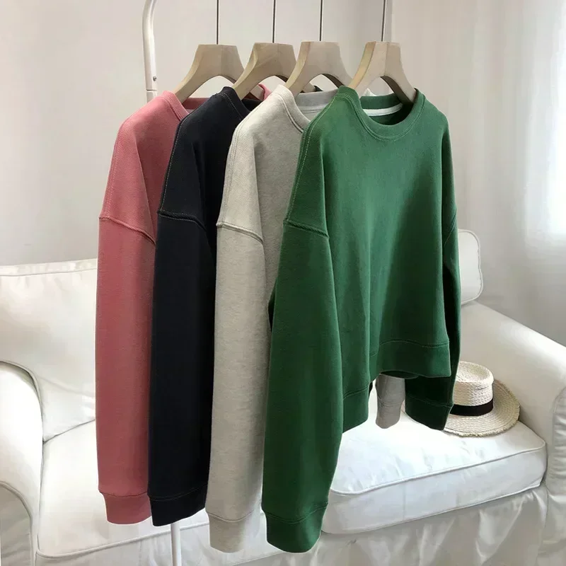 Short round neck sweater women\'s autumn and winter new warm and loose fitness clothes casual long-sleeved yoga clothes