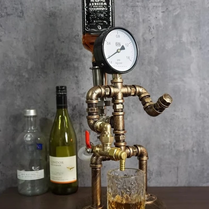 

Robot wine dispenser retro industrial style wine rack cafe bar creative decoration ornament