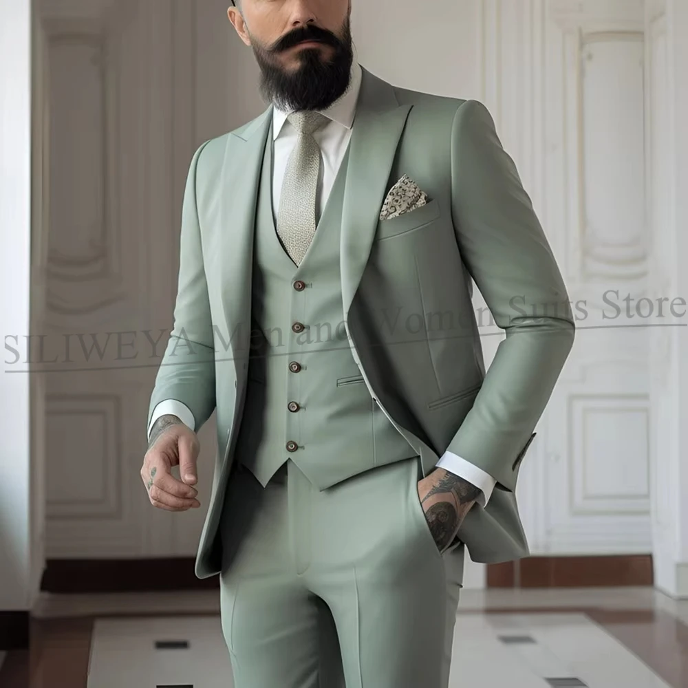 

High-end Peak Lapel Suits for Men 3 Piece Chic Single Breasted Party Wedding Tuxedo Fashion Business Casual Office Male Suit