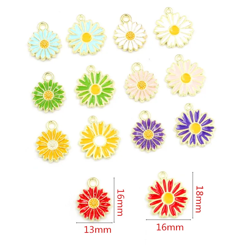 20Pcs 7-Colors Alloy Metal Drop Oil Colorblock Daisies Charm Flower Pendant For DIY Bracelet Necklace Jewelry Making Findings