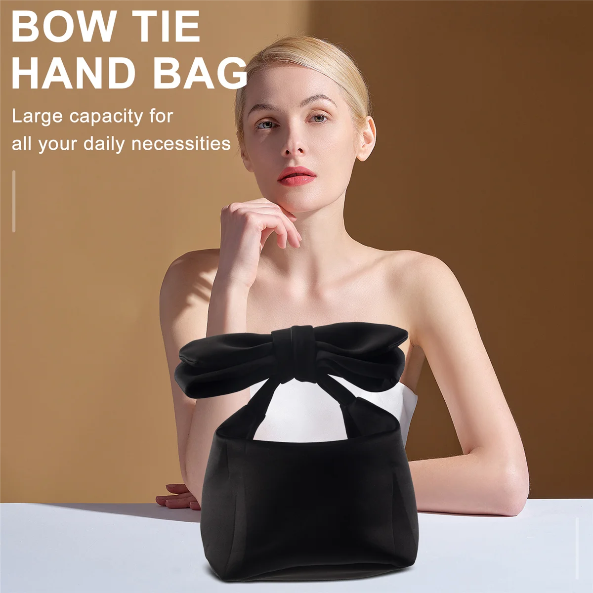 【Flash-Sale!】Designer Women Handbags Bow Day Clutches Bag Ladies Evening Party Clutches Black Handbag Shoulder Bag(Black)