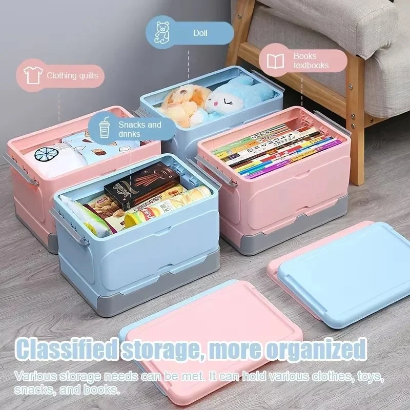 Folding Storage Box Plastic Books Toys Large Capacity Portable Car Storage Crate Closet Organizer Stackable Case