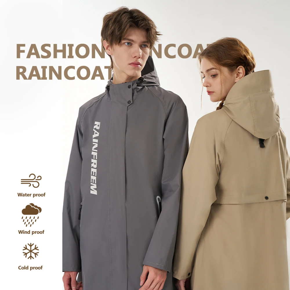 

Long Raincoat for Adults, Fashion Trench Coat Waterproof Poncho, Oxford Material Multi-Functional Hooded Cycling Rainwear