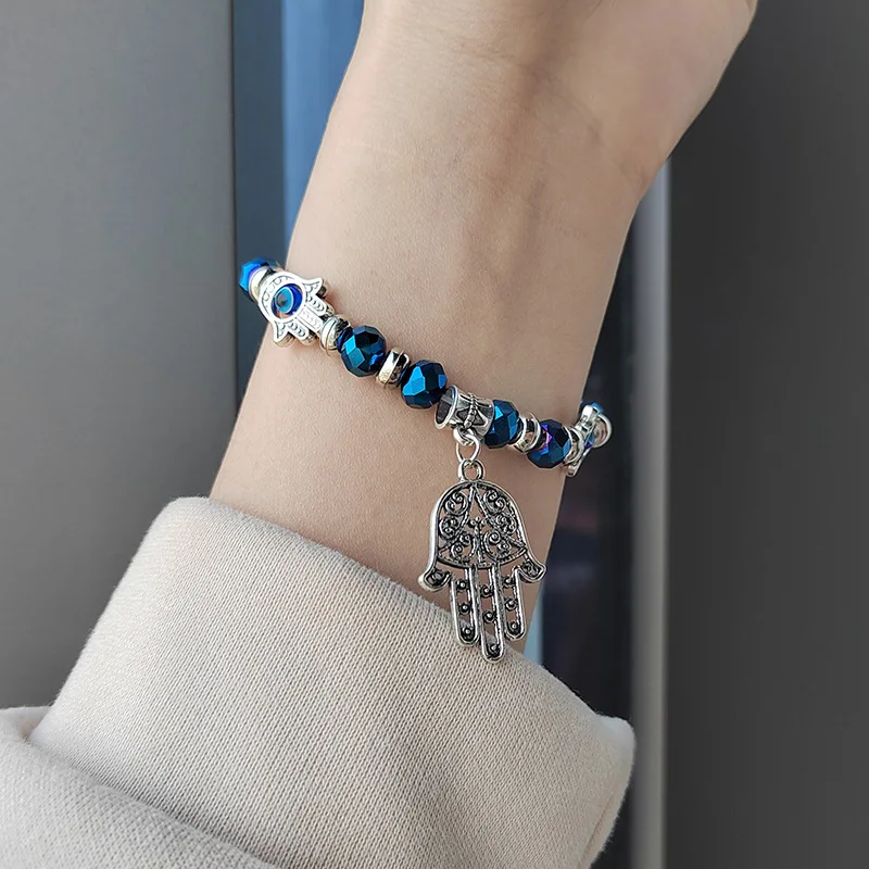 Pulsera de cuentas de ojo de diablo turco de la suerte, nuevo diseño, colgante de mano de Fátima Hamsa de ojos coloridos para mujeres, hombres y parejas Jewe