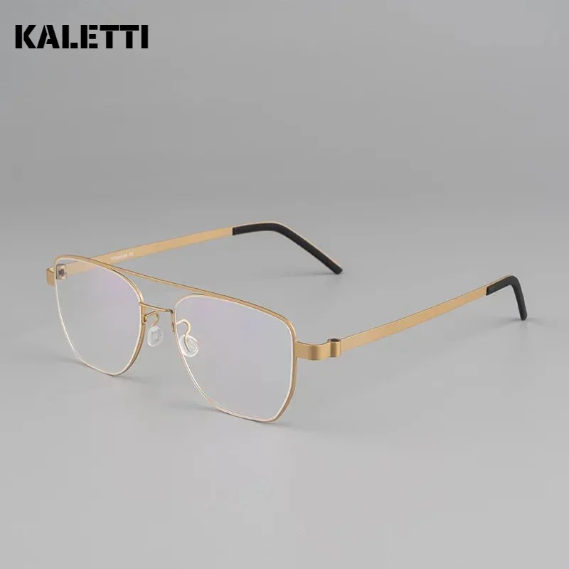 Glasses double beam polygonal pure titanium glasses frame pilot large face screwless glasses frame