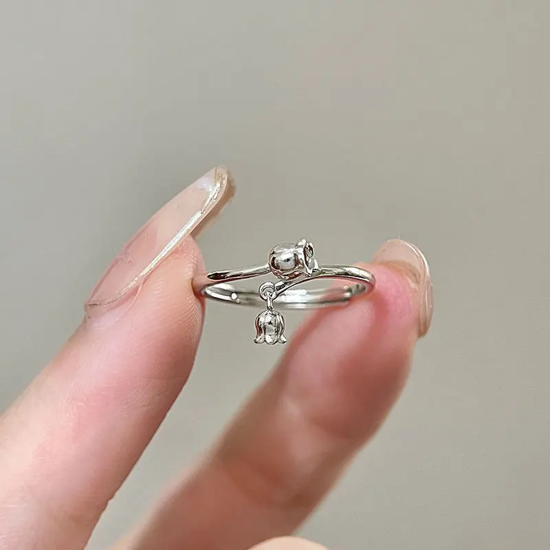 100% 925 Sterling Silver Flower Open Ring for Women Girl Fashion Plant Lily Of The Valley Design Jewelry Party Gift Dropshipping