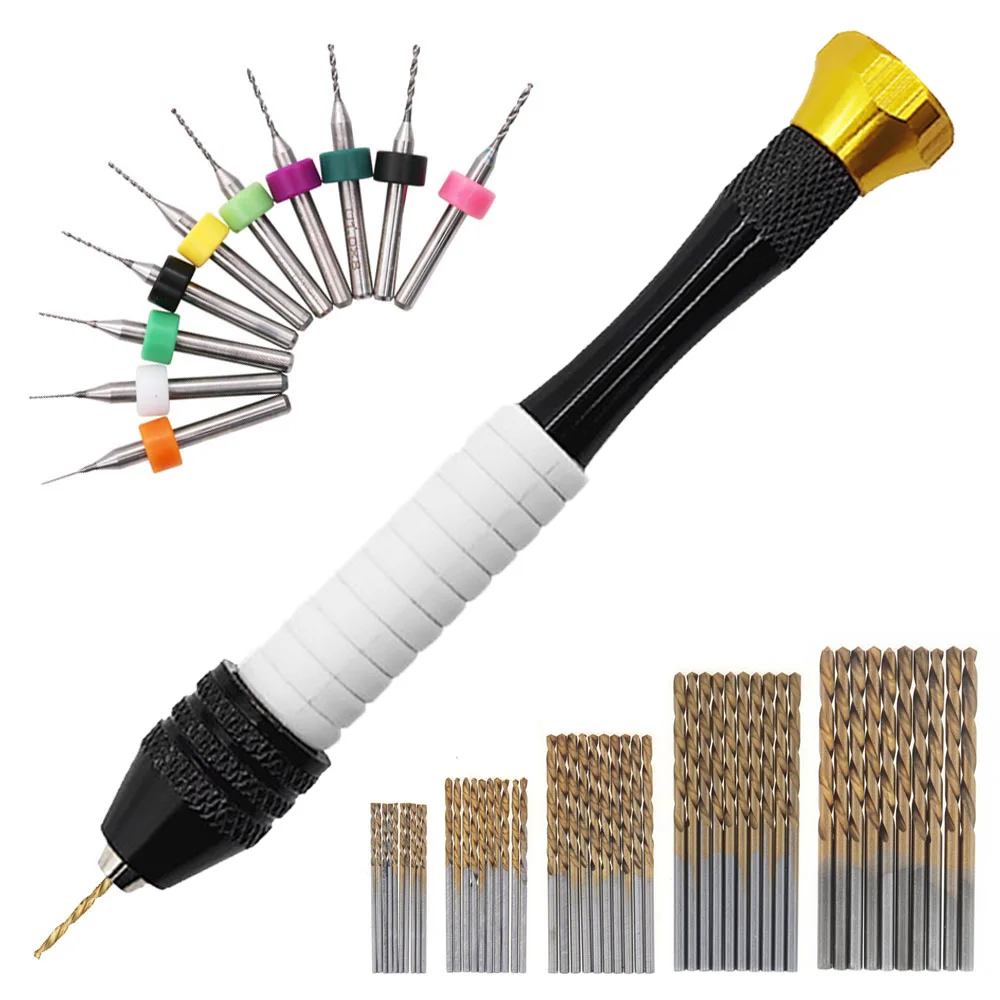 

61pcs/set Pin Vise Mini Micro Hand Drill Manual Twist Drill Bits Set Woodworking Rotary Tools for Craft Carving Jewelry Making