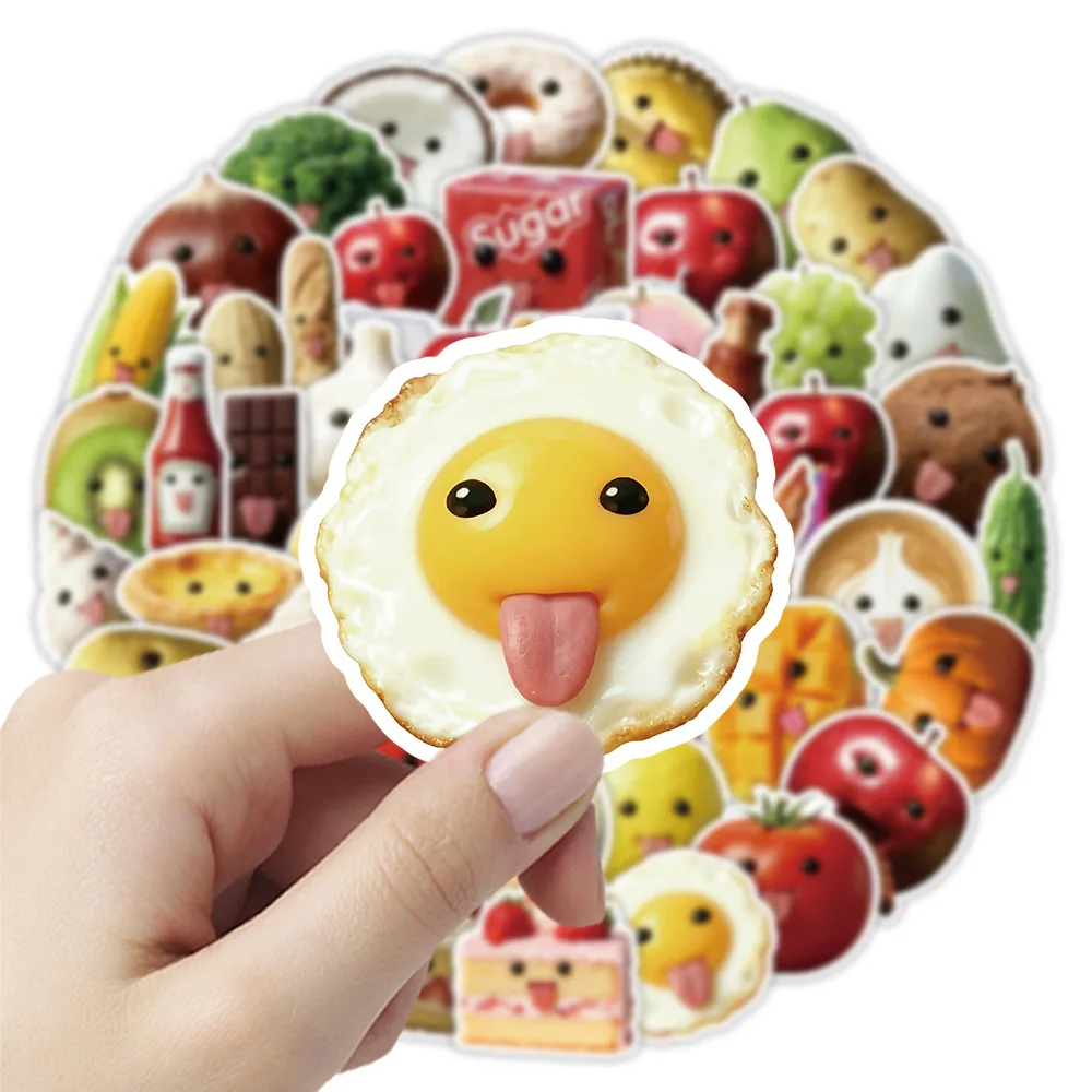 50Pcs Cartoon Abstract Food Stickers Graffiti Colorful Funny Expression Fruits and Vegetables Handbooks Albums Decorative Gift