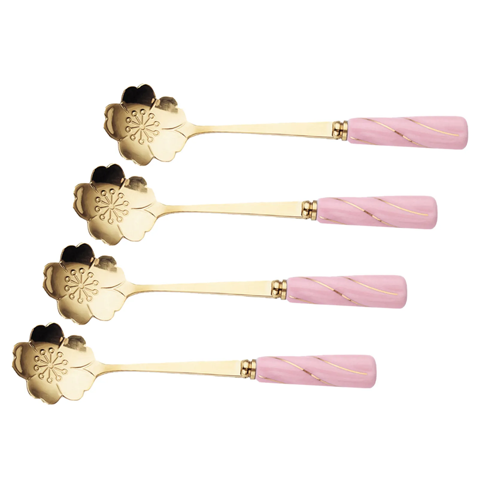 4Pcs Ceramic Handle Mixing Spoon Simple Elegant Multipurpose Scoop for Coffee Dessert Ice Cream Kitchen Utility