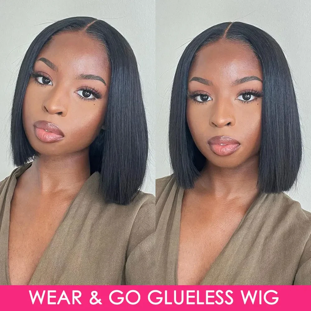 Wear Go Glueless Wig 180% Density Remy Human Hair Brazilian Straight Bob Wigs For Women T Part Lace Frontal On Sale Natural Hair