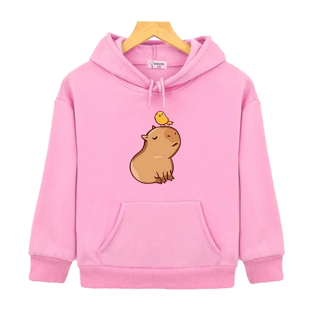 

Boys Autumn Winter New Girl Cartoon Cute Kapibala Pattern Trendy Plus Velvet Sports Hooded Sweatshirts Fashionable Kids Clothes