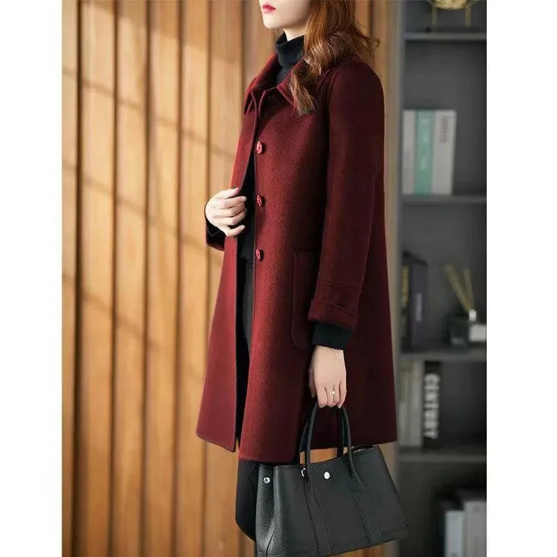 Pure Color Coats Women New Autumn Winter Wool Coat Lady Loose Woolen Jackets Office Mid-length Brand Double-side Fleece Coat