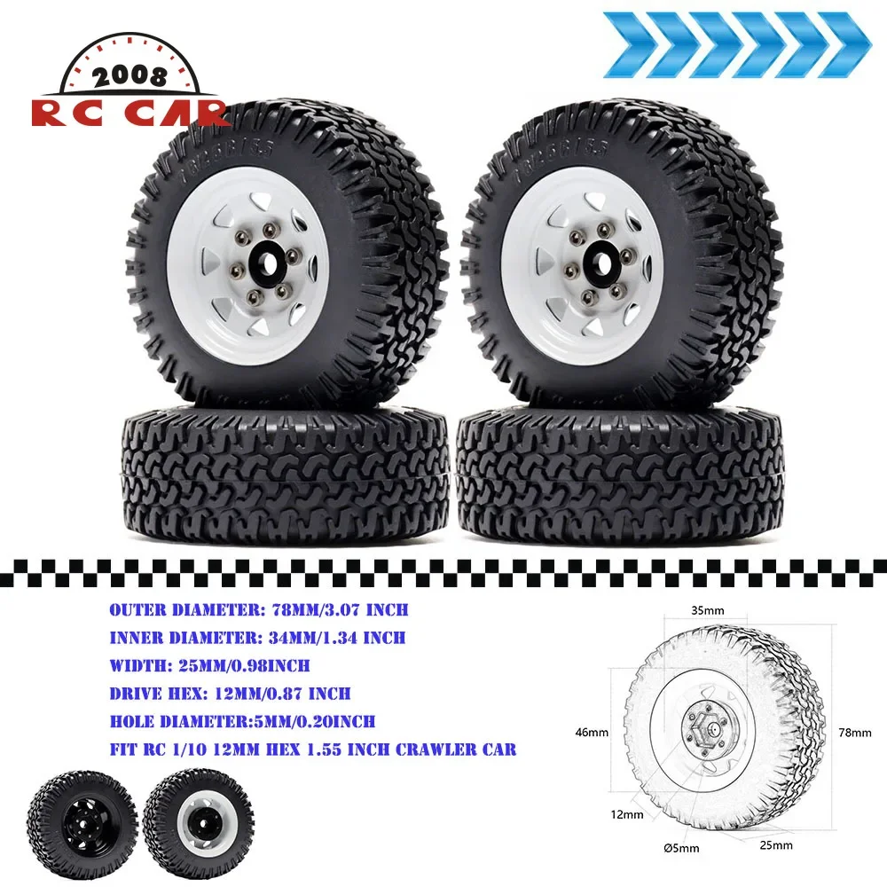 

1.55inch Alloy Beadlock 12mm Hex Wheel Rims & 78mm Rubber Tyre Tires For RC Crawler 1/10 D90 CC01 LC70 JINMY Axial 90069 MN