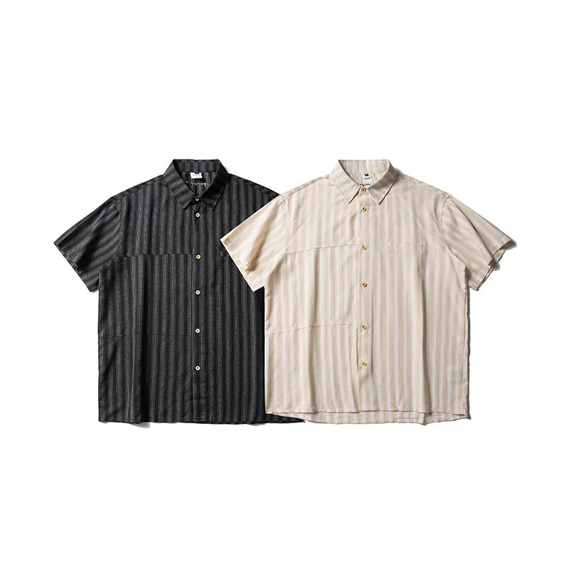 MAQVOB Free Shipping EU US Size Luxury Summer Casual Streetwear Vintage Striped Short Sleeve Shirt Men Versatile Work Shirt
