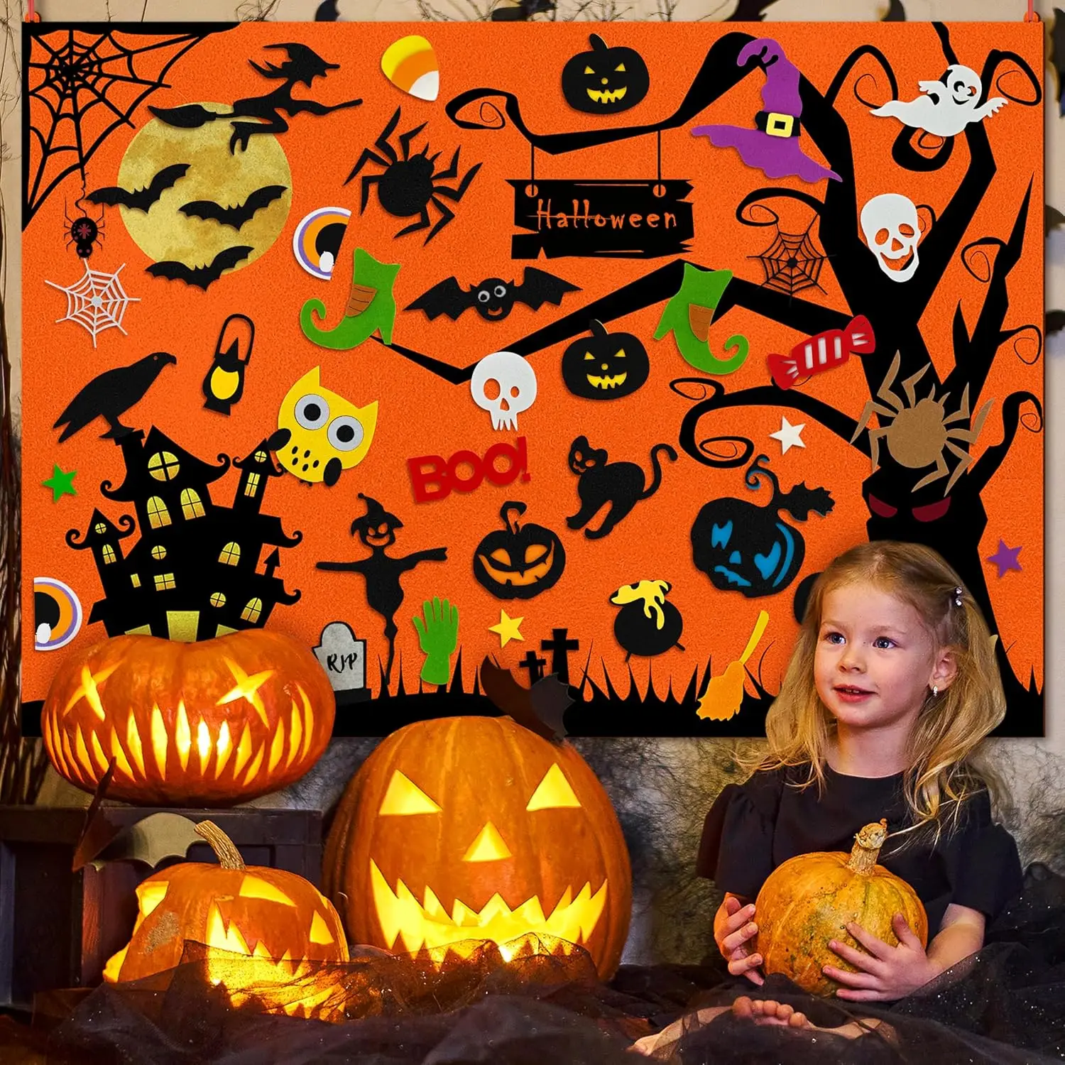 Montessori Filz Story Board Weihnachten Halloween DIY Lernen Interaktives Spielspielzeug, Party Dekoration Lieferungen Wandbehang Geschenk